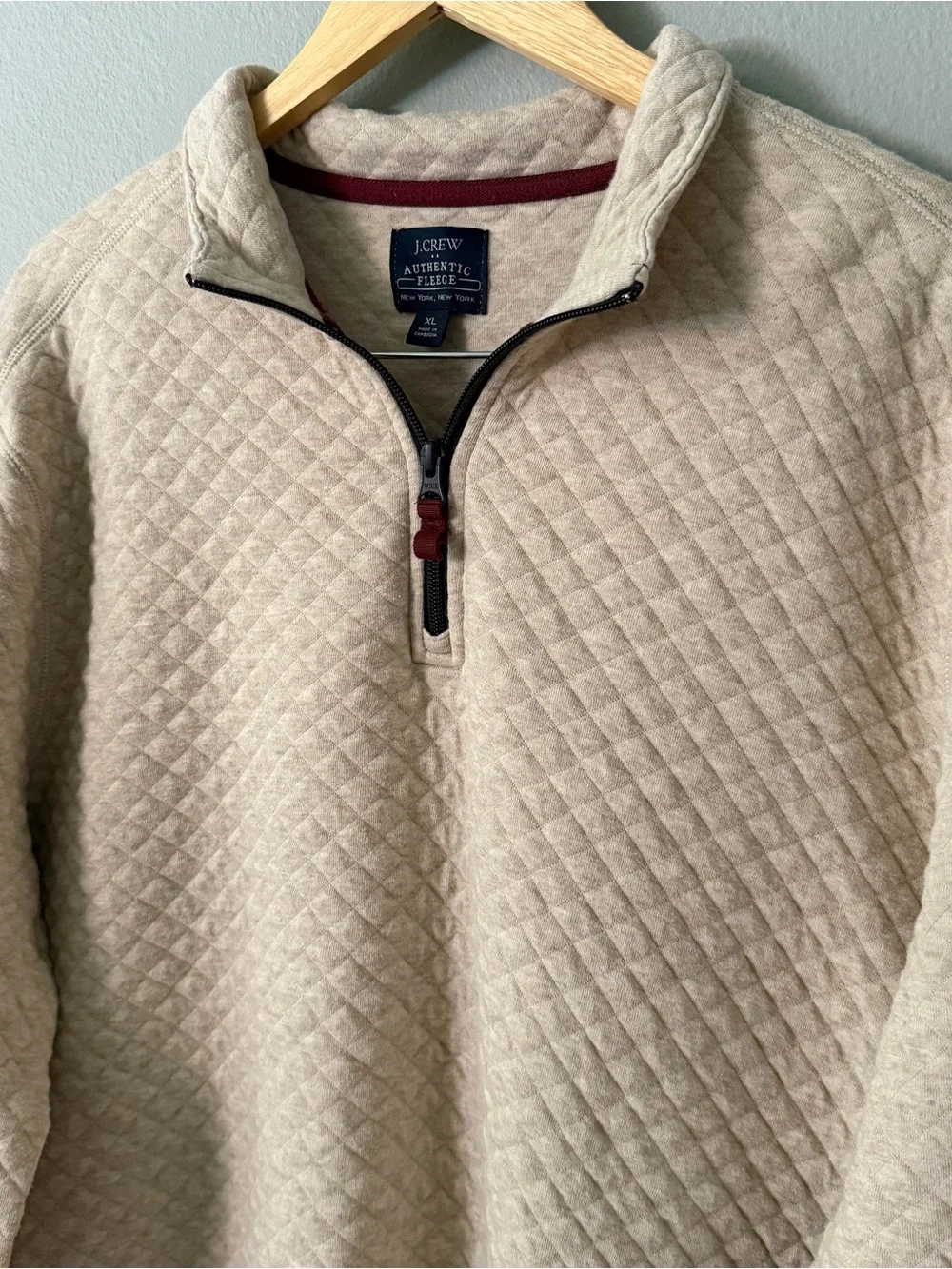 J.Crew Authentic Fleece Quilted Quarter Zip Pullover Sweater Oatmeal Heather XL